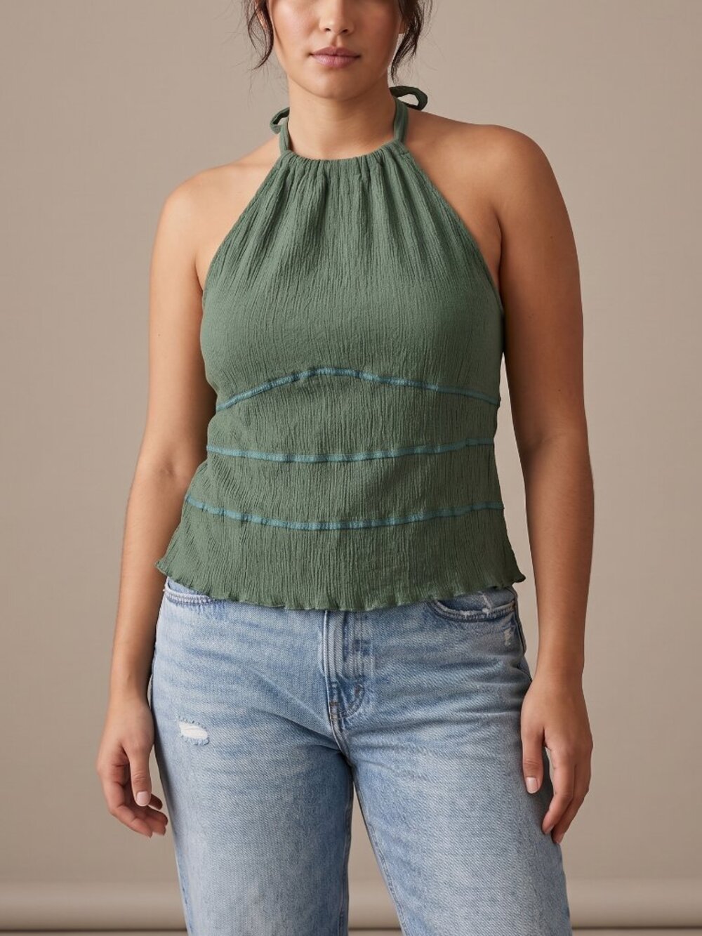 Topshop Olive Green Halter Tank Top
